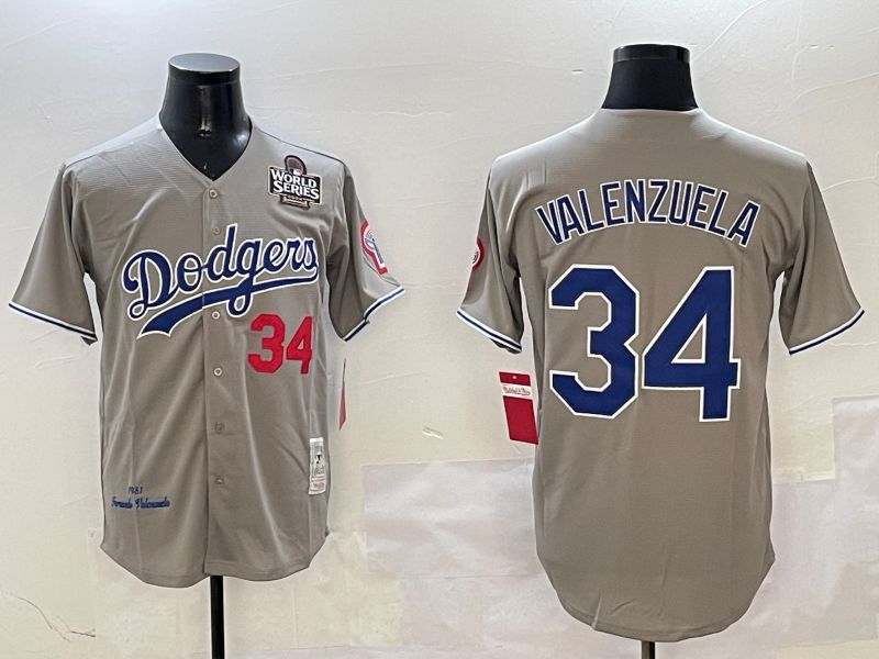 Men Los Angeles Dodgers #34 Valenzuela Grey Throwback Game 2025 Nike MLB Jersey style 316->los angeles dodgers->MLB Jersey